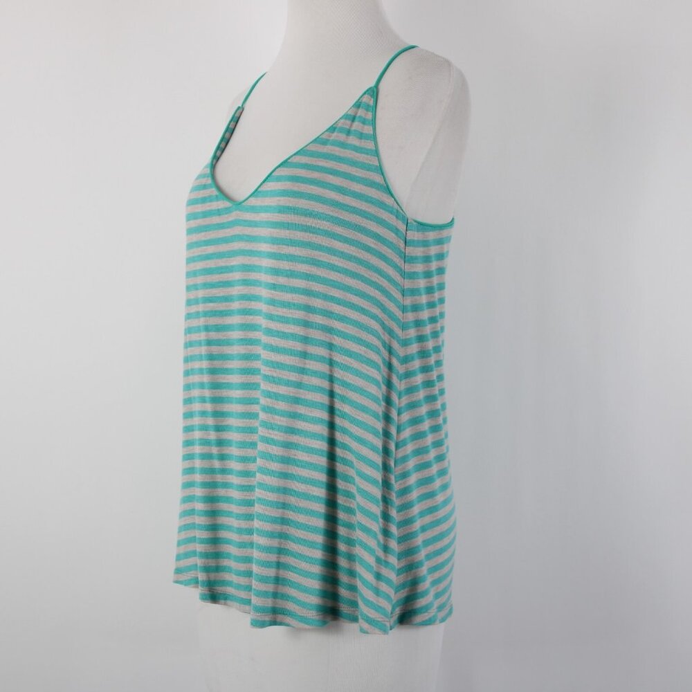 Naked Zebra Sz S Teal Blue Gray Striped V Neck Sleeveless Rayon Spandex Top - Picture 3 of 11